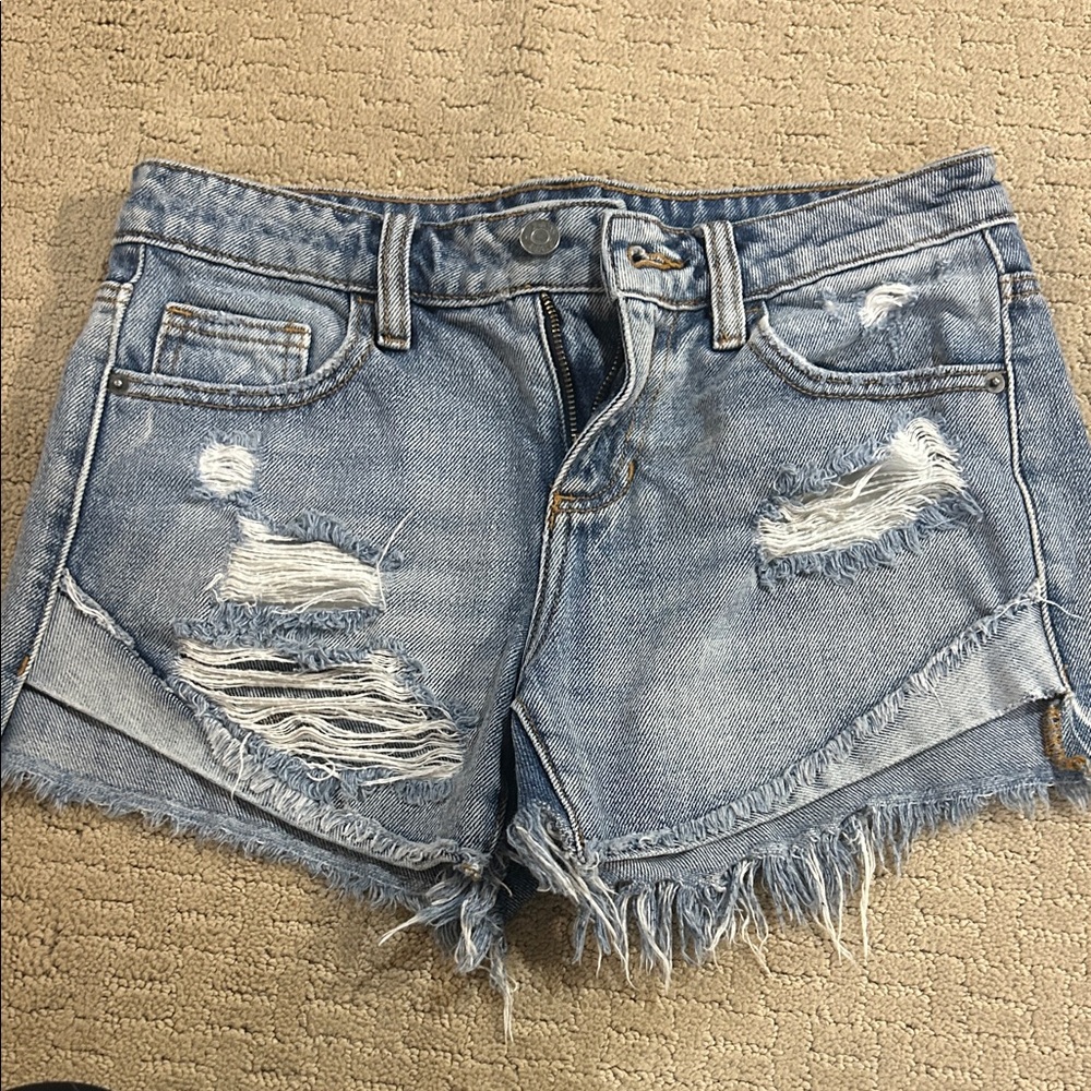 Casual Blue Distressed Jean Shorts